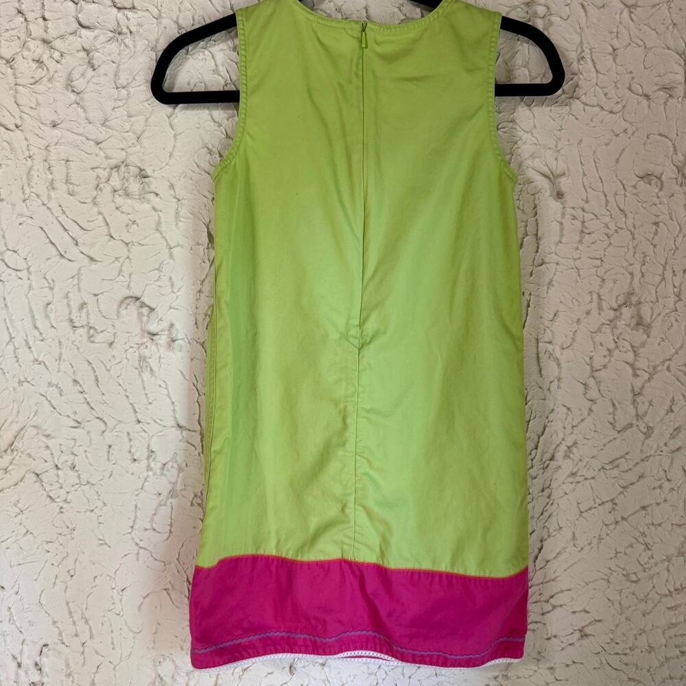 Talbots Kids Girls Size 8 Butterfly Applique Shift Dress Lime Green Pink Cotton - Picture 6 of 8